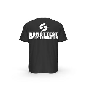 STRONG WORK SHORT SLEEVE T-SHIRT IN ORGANIC COTTON "DO NOT TEST MY DETERMINATION" FOR WOMEN - BLACK BACK VIEW