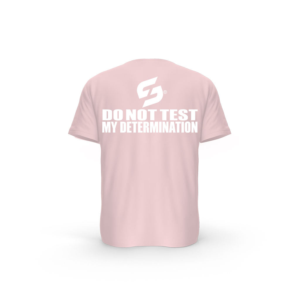 STRONG WORK SHORT SLEEVE T-SHIRT IN ORGANIC COTTON "DO NOT TEST MY DETERMINATION" FOR WOMEN - COTTON PINK BACK VIEW