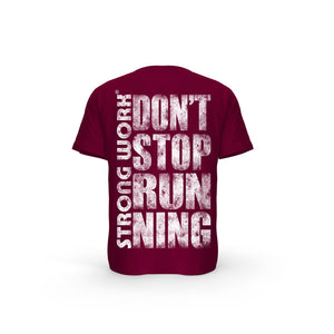 STRONG WORK SHORT SLEEVE T-SHIRT IN ORGANIC COTTON "GRUNGE/DON'T STOP RUNNING" FOR MEN - BURGUNDY BACK VIEW
