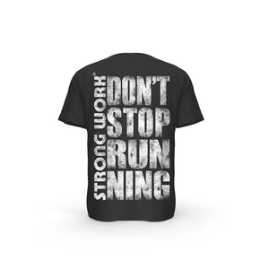 STRONG WORK SHORT SLEEVE T-SHIRT IN ORGANIC COTTON "GRUNGE/DON'T STOP RUNNING" FOR WOMEN - BLACK BACK VIEW