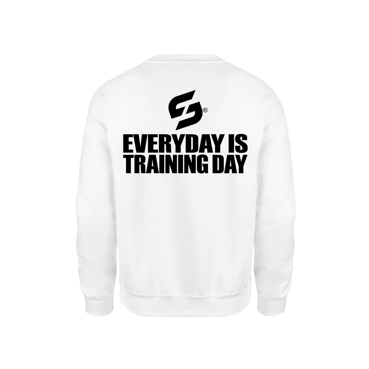 STRONG WORK SWEATSHIRT IN ORGANIC COTTON "EVERYDAY IS TRAINING DAY" FOR MEN - WHITE BACK VIEW