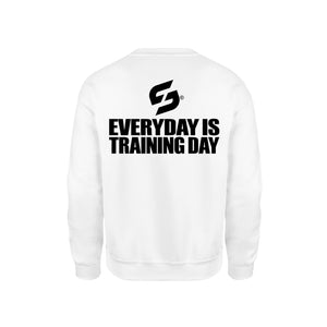 STRONG WORK SWEATSHIRT IN ORGANIC COTTON "EVERYDAY IS TRAINING DAY" FOR MEN - WHITE BACK VIEW