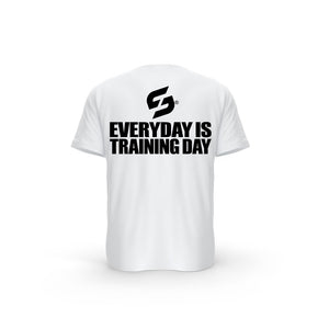 STRONG WORK SHORT SLEEVE T-SHIRT IN ORGANIC COTTON "EVERYDAY IS TRAINING DAY" FOR MEN - WHITE BACK VIEW