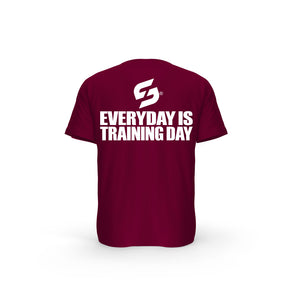 STRONG WORK SHORT SLEEVE T-SHIRT IN ORGANIC COTTON "EVERYDAY IS TRAINING DAY" FOR WOMEN - BURGUNDY BACK VIEW