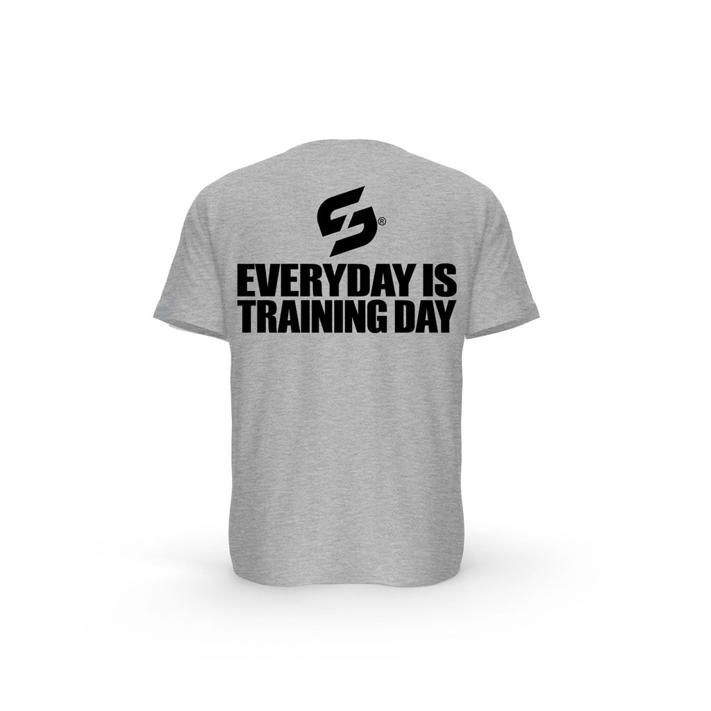 STRONG WORK SHORT SLEEVE T-SHIRT IN ORGANIC COTTON "EVERYDAY IS TRAINING DAY" FOR WOMEN - HEATHER GREY BACK VIEW