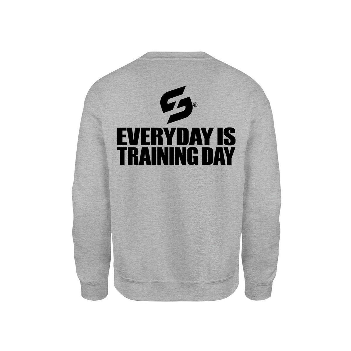 STRONG WORK SWEATSHIRT IN ORGANIC COTTON "EVERYDAY IS TRAINING DAY" FOR WOMEN - HEATHER GREY BACK VIEW