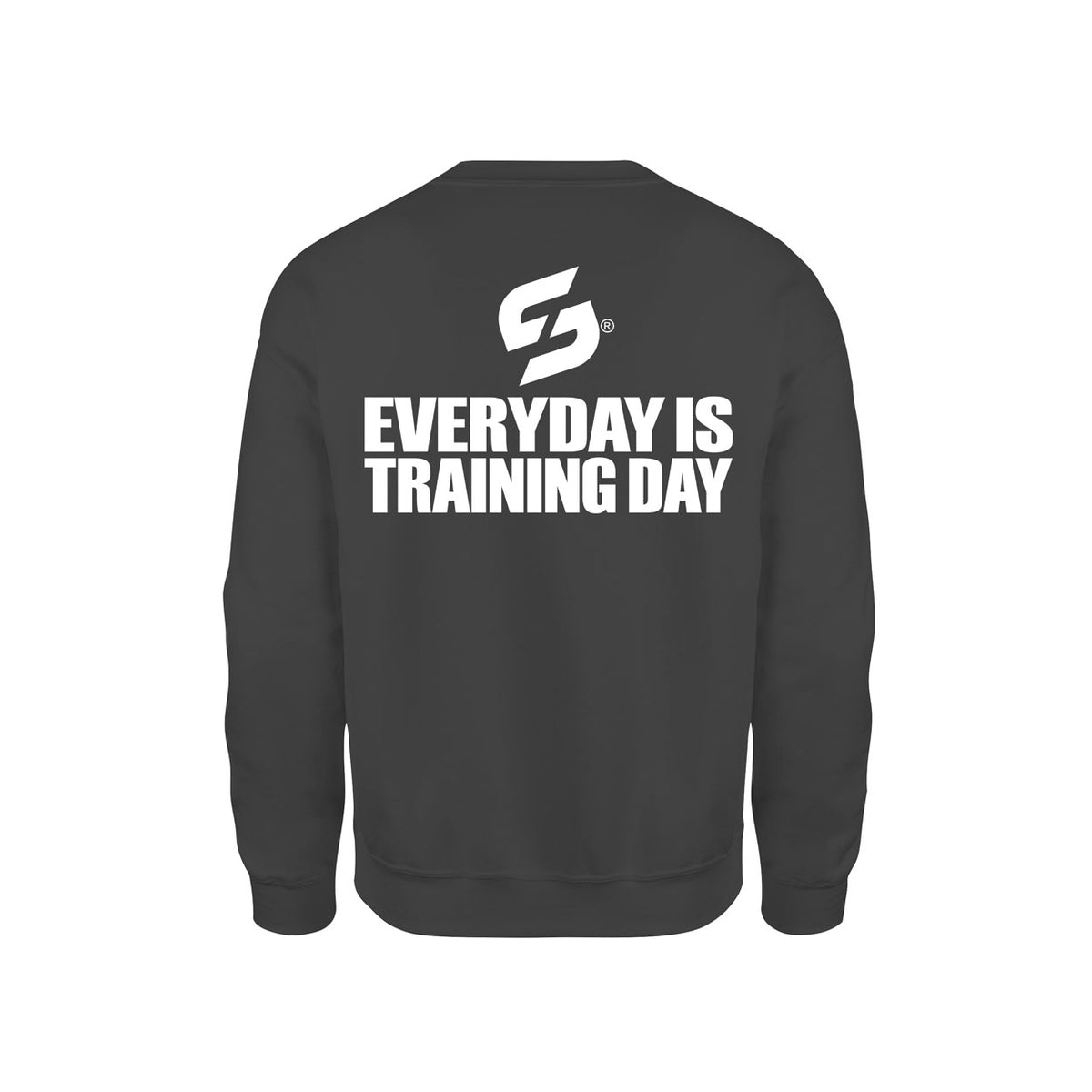 STRONG WORK SWEATSHIRT IN ORGANIC COTTON "EVERYDAY IS TRAINING DAY" FOR MEN - BLACK BACK VIEW
