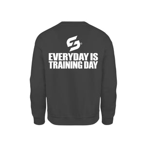 STRONG WORK SWEATSHIRT IN ORGANIC COTTON "EVERYDAY IS TRAINING DAY" FOR WOMEN - BLACK BACK VIEW