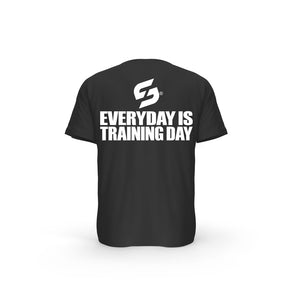 STRONG WORK SHORT SLEEVE T-SHIRT IN ORGANIC COTTON "EVERYDAY IS TRAINING DAY" FOR MEN - BLACK BACK VIEW