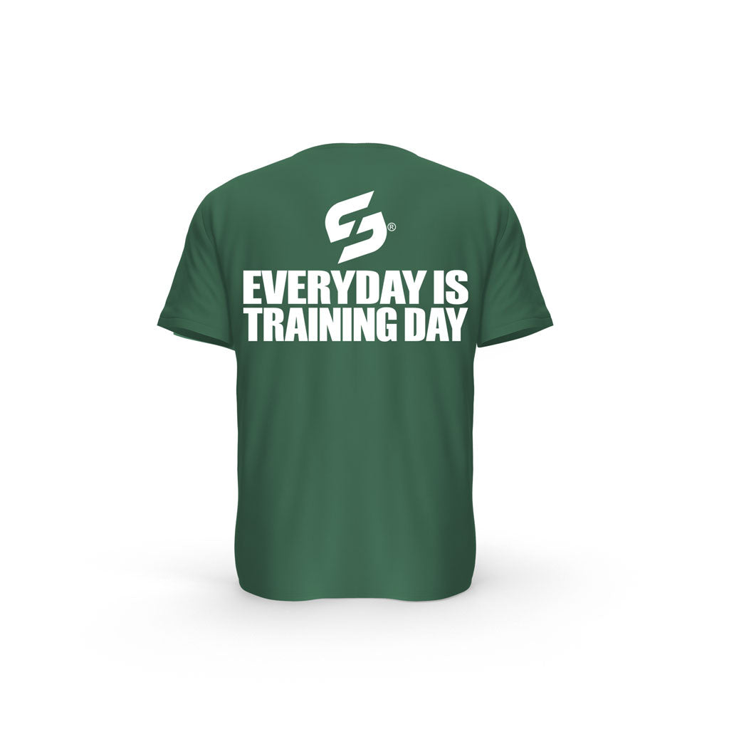 STRONG WORK SHORT SLEEVE T-SHIRT IN ORGANIC COTTON "EVERYDAY IS TRAINING DAY" FOR WOMEN - BOTTLE GREEN BACK VIEW