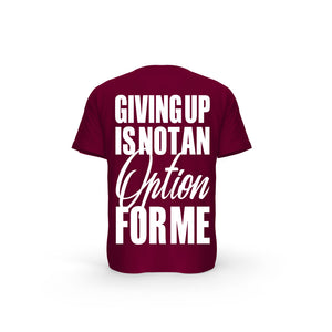 STRONG WORK SHORT SLEEVE T-SHIRT IN ORGANIC COTTON "GIVING UP IS NOT AN OPTION FOR ME" FOR WOMEN - BURGUNDY BACK VIEW