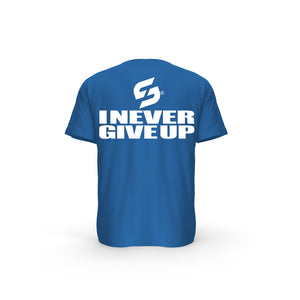STRONG WORK SHORT SLEEVE T-SHIRT IN ORGANIC COTTON "I NEVER GIVE UP" FOR MEN - ROYAL BLUE BACK VIEW