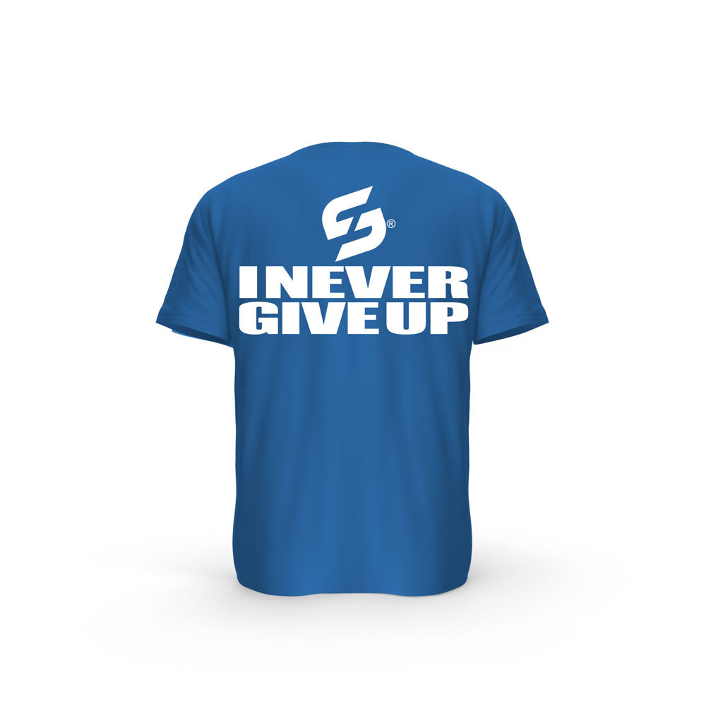 STRONG WORK SHORT SLEEVE T-SHIRT IN ORGANIC COTTON "I NEVER GIVE UP" FOR WOMEN - ROYAL BLUE BACK VIEW