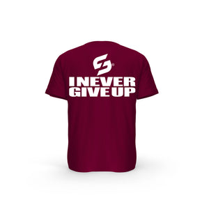STRONG WORK SHORT SLEEVE T-SHIRT IN ORGANIC COTTON "I NEVER GIVE UP" FOR WOMEN - BURGUNDY BACK VIEW