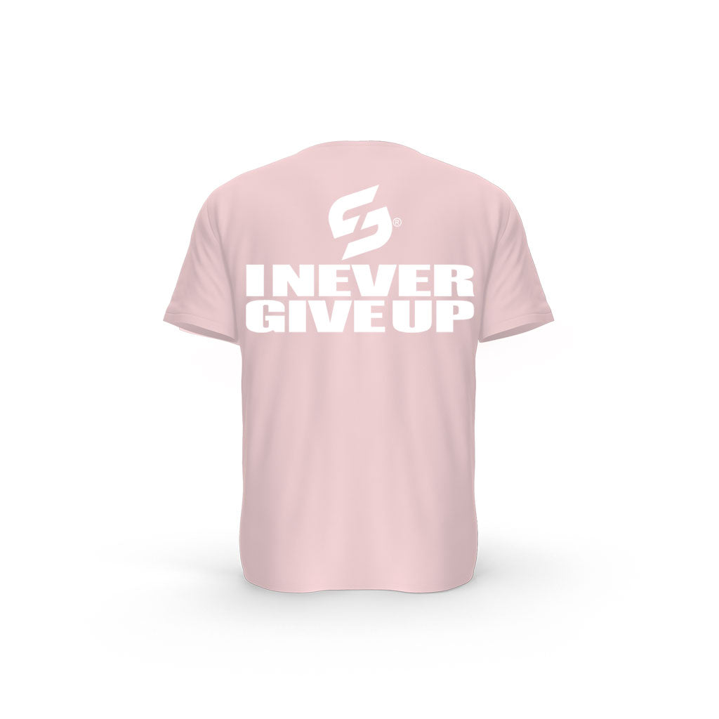 STRONG WORK SHORT SLEEVE T-SHIRT IN ORGANIC COTTON "I NEVER GIVE UP" FOR MEN - COTTON PINK BACK VIEW