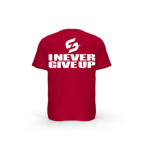 STRONG WORK SHORT SLEEVE T-SHIRT IN ORGANIC COTTON "I NEVER GIVE UP" FOR WOMEN - RED BACK VIEW