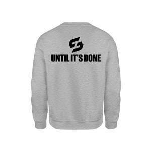 STRONG WORK SWEATSHIRT IN ORGANIC COTTON "IT ALWAYS SEEMS IMPOSSIBLE UNTIL IT'S DONE" FOR MEN - HEATHER GREY BACK VIEW