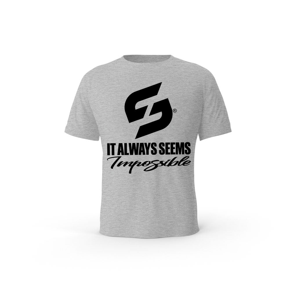 STRONG WORK SHORT SLEEVE T-SHIRT IN ORGANIC COTTON "IT ALWAYS SEEMS IMPOSSIBLE UNTIL IT'S DONE" FOR MEN - HEATHER GREY