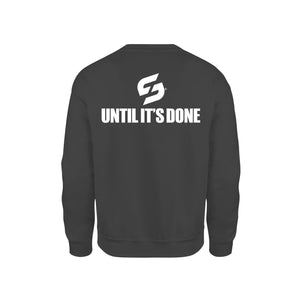 STRONG WORK SWEATSHIRT IN ORGANIC COTTON "IT ALWAYS SEEMS IMPOSSIBLE UNTIL IT'S DONE" FOR MEN - BLACK BACK VIEW