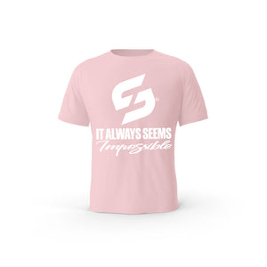 STRONG WORK SHORT SLEEVE T-SHIRT IN ORGANIC COTTON "IT ALWAYS SEEMS IMPOSSIBLE UNTIL IT'S DONE" FOR MEN - COTTON PINK