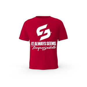 STRONG WORK SHORT SLEEVE T-SHIRT IN ORGANIC COTTON "IT ALWAYS SEEMS IMPOSSIBLE UNTIL IT'S DONE" FOR MEN - RED