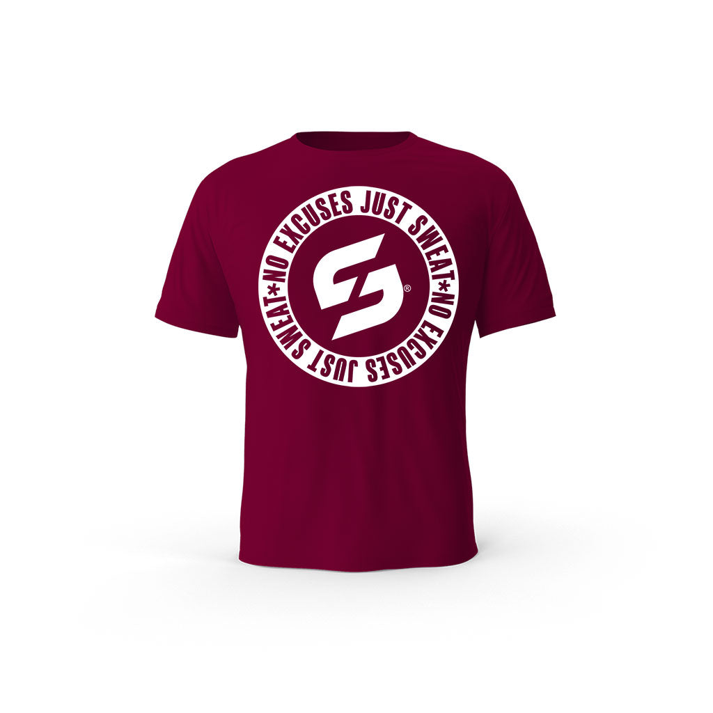 Strong Work No excuses just sweat Black Edition organic cotton short sleeve T-shirt for men - BURGUNDY