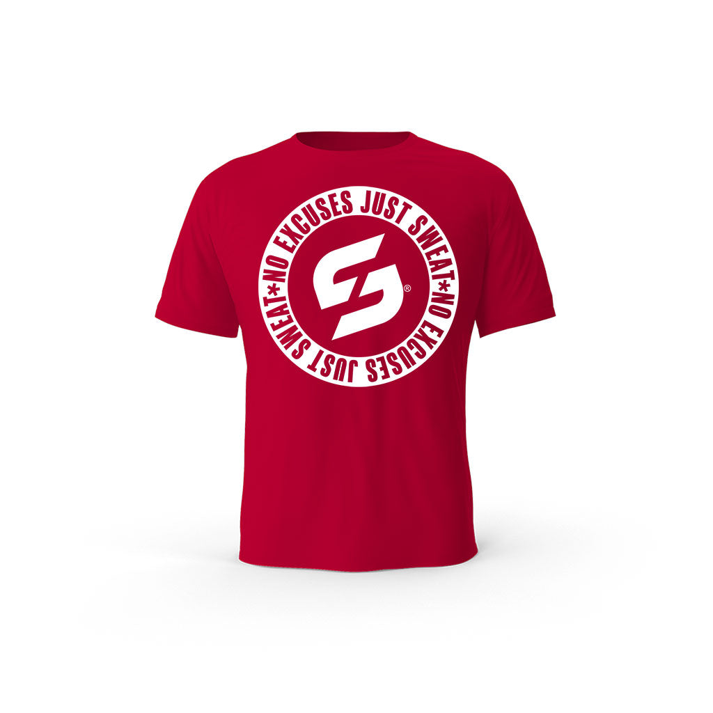 Strong Work No excuses just sweat Black Edition organic cotton short sleeve T-shirt for men - RED