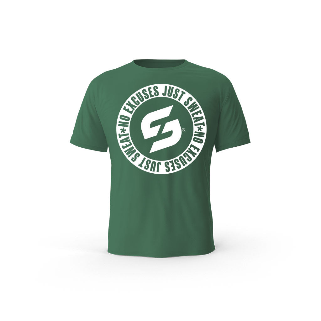 Strong Work No excuses just sweat Black Edition organic cotton short sleeve T-shirt for men - BOTTLE GREEN