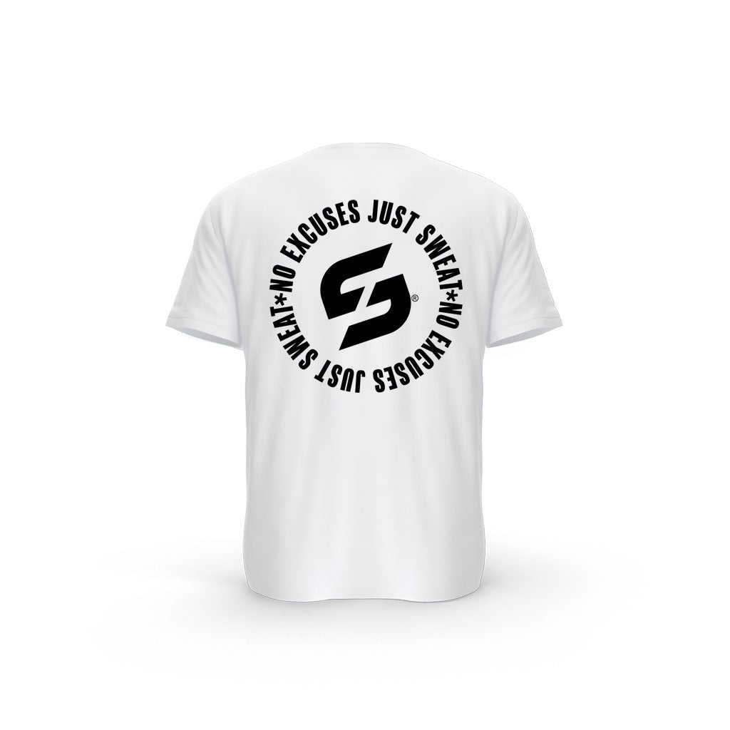 Strong Work Inspiration No excuses just Sweat organic cotton short sleeve T-shirt for men - WHITE BACK VIEW