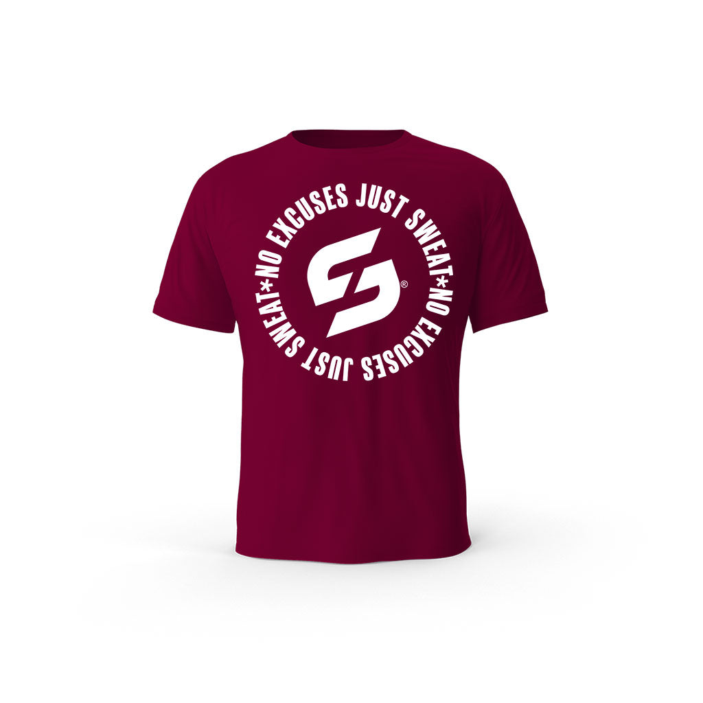 Strong Work No excuses just Sweat organic cotton short sleeve T-shirt for men - BURGUNDY