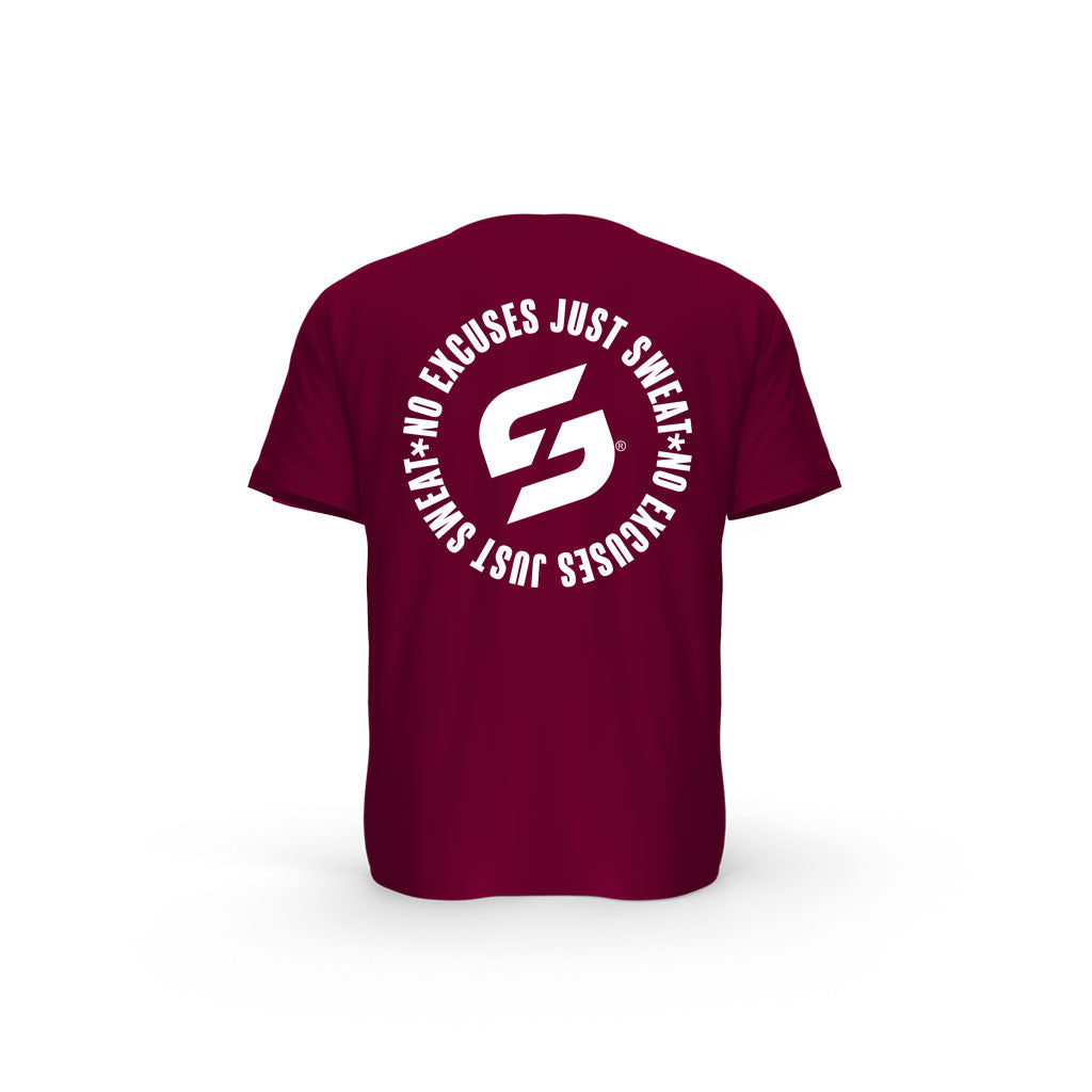 Strong Work Inspiration No excuses just Sweat organic cotton short sleeve T-shirt for men - BURGUNDY BACK VIEW