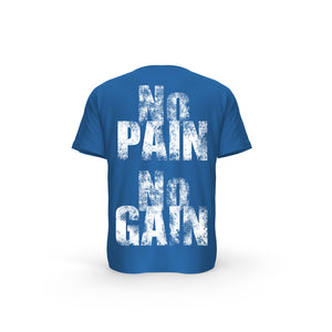 STRONG WORK SHORT SLEEVE T-SHIRT IN ORGANIC COTTON "NO PAIN NO GAIN/GRUNGE EDITION" FOR MEN - ROYAL BLUE BACK VIEW
