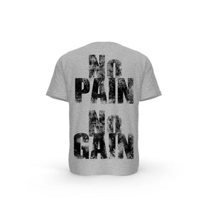 STRONG WORK SHORT SLEEVE T-SHIRT IN ORGANIC COTTON "NO PAIN NO GAIN/GRUNGE EDITION" FOR MEN - HEATHER GREY BACK VIEW