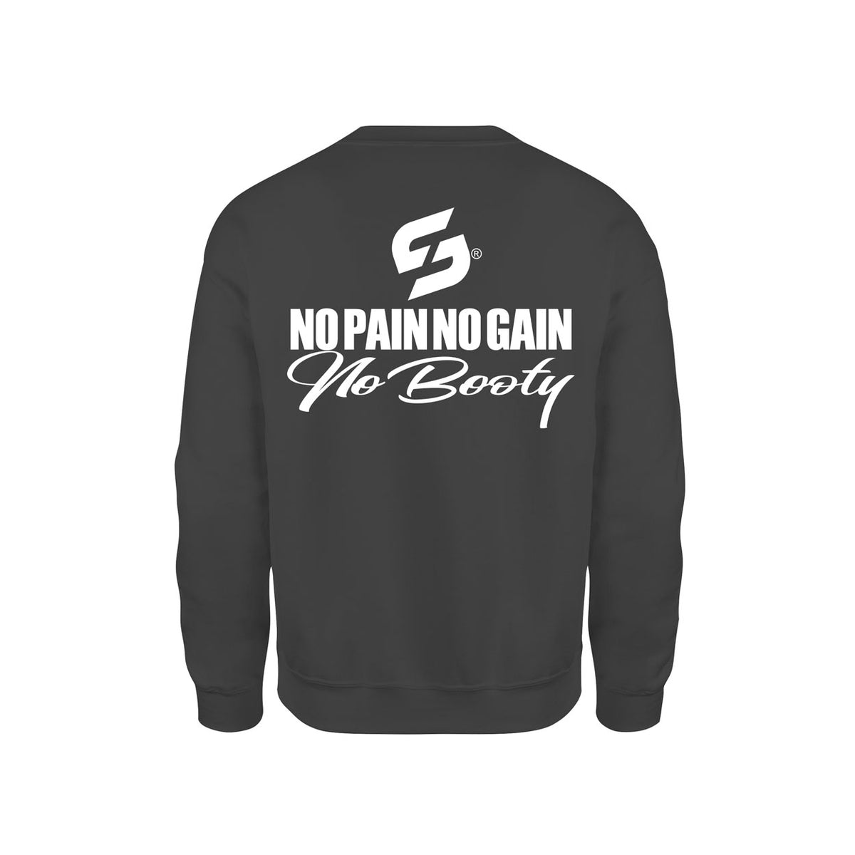 STRONG WORK SWEATSHIRT IN ORGANIC COTTON "NO PAIN NO GAIN NO BOOTY" FOR WOMEN - BLACK BACK VIEW
