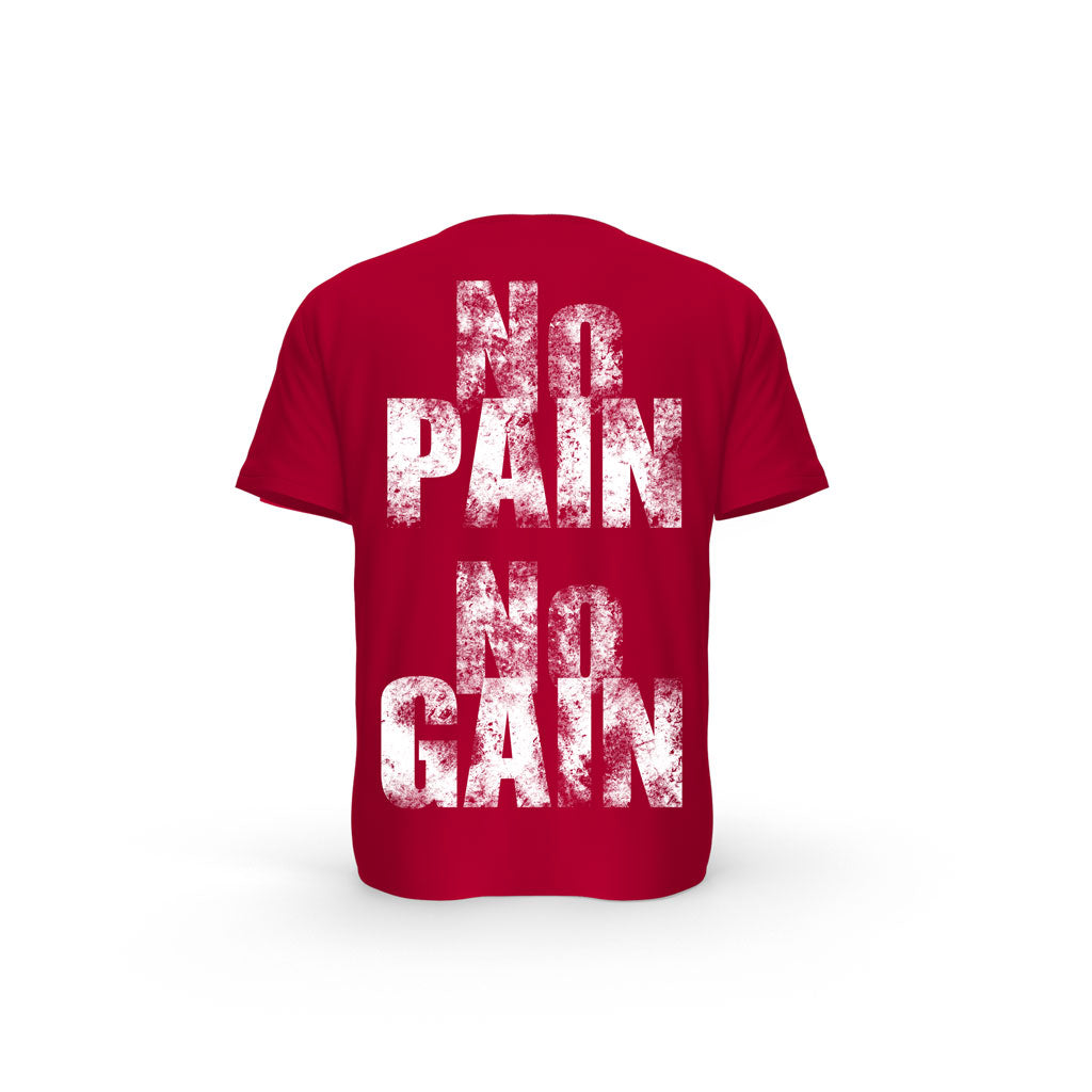 STRONG WORK SHORT SLEEVE T-SHIRT IN ORGANIC COTTON "NO PAIN NO GAIN/GRUNGE EDITION" FOR MEN - RED BACK VIEW