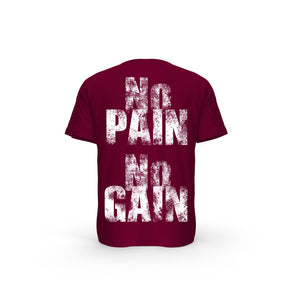 STRONG WORK SHORT SLEEVE T-SHIRT IN ORGANIC COTTON "NO PAIN NO GAIN/GRUNGE EDITION" FOR MEN - BURGUNDY BACK VIEW