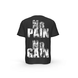 STRONG WORK SHORT SLEEVE T-SHIRT IN ORGANIC COTTON "NO PAIN NO GAIN/GRUNGE EDITION" FOR MEN - BLACK BACK VIEW