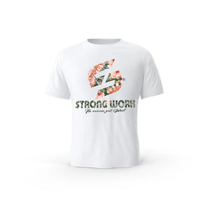 Strong Work Flowers Edition organic cotton T-shirt for women - WHITE