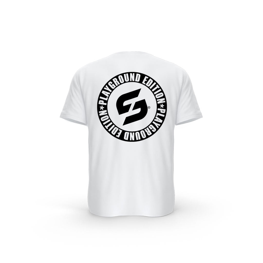 Strong Work Inspiration No excuses just Sweat Black Edition organic cotton short sleeve T-shirt for women - WHITE BACK VIEW