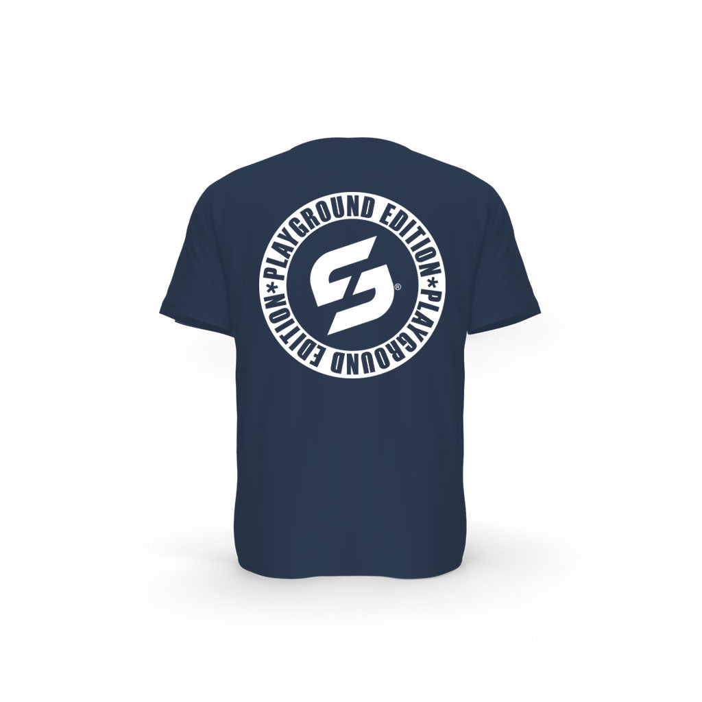 Strong Work Inspiration No excuses just Sweat Black Edition organic cotton short sleeve T-shirt for men - FRENCH NAVY BACK VIEW