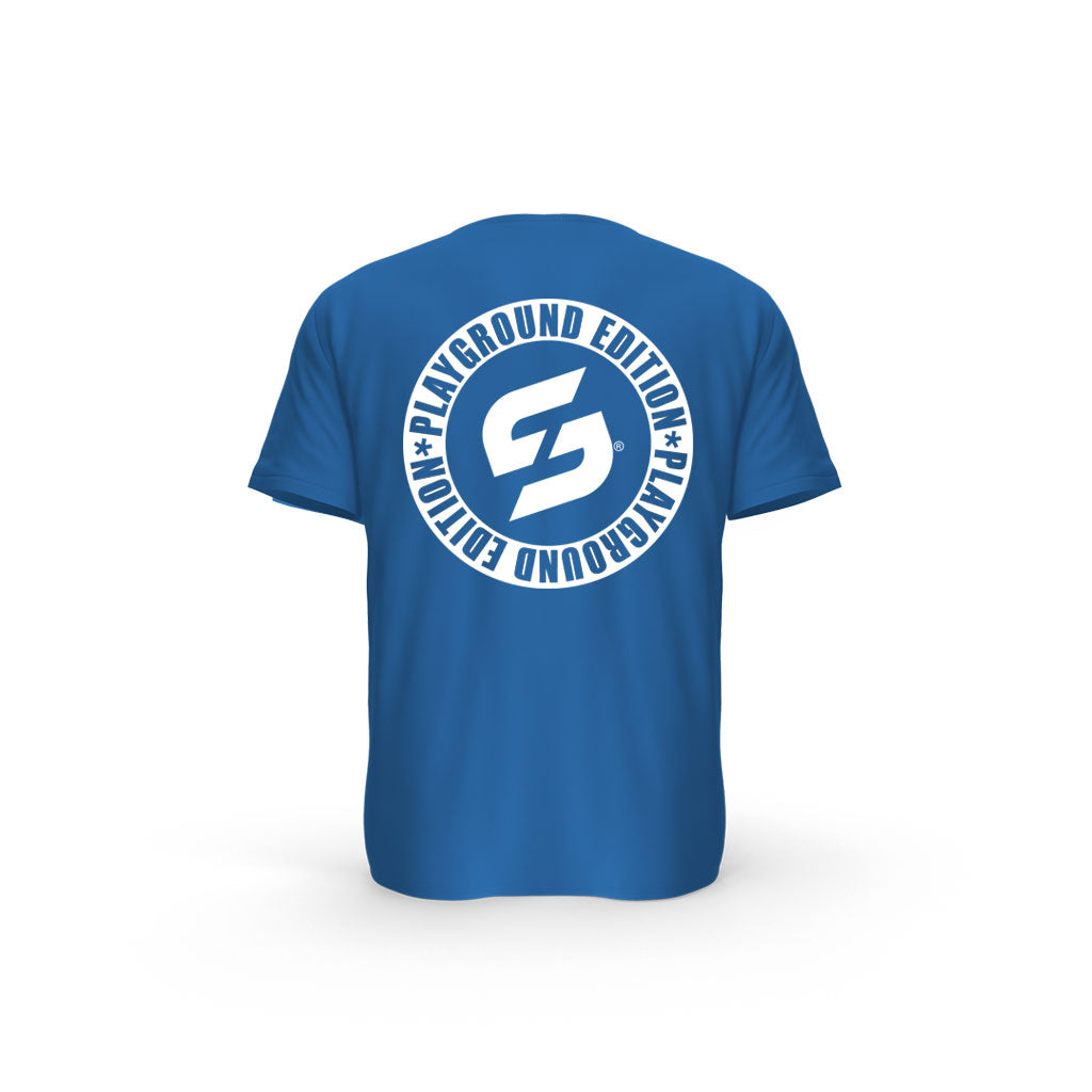 Strong Work Inspiration No excuses just Sweat Black Edition organic cotton short sleeve T-shirt for women - ROYAL BLUE BACK VIEW