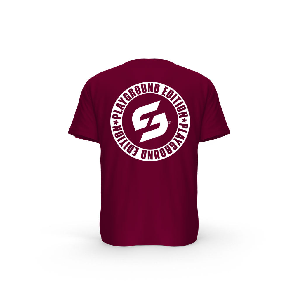 Strong Work Inspiration No excuses just Sweat Black Edition organic cotton short sleeve T-shirt for men - BURGUNDY BACK VIEW