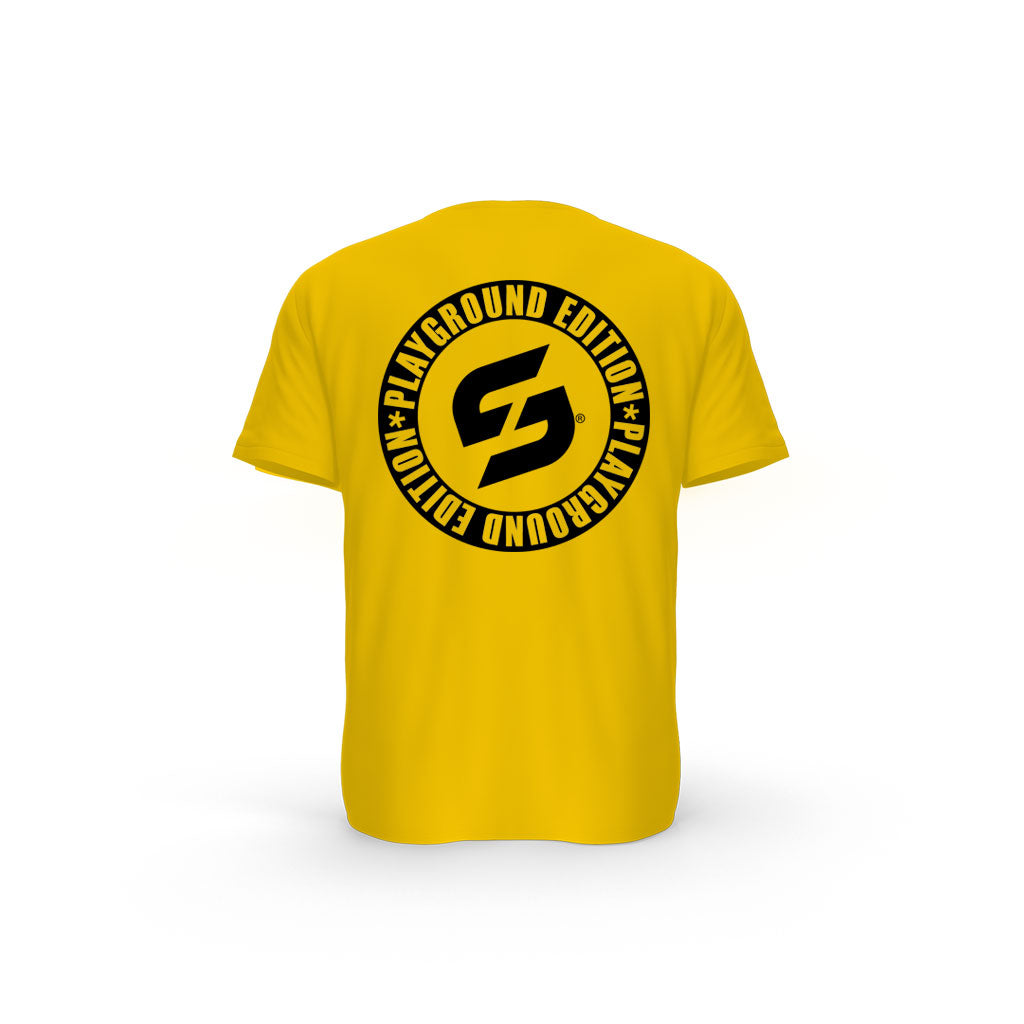 Strong Work Inspiration No excuses just Sweat Black Edition organic cotton short sleeve T-shirt for women - SPECTRA YELLOW BACK VIEW