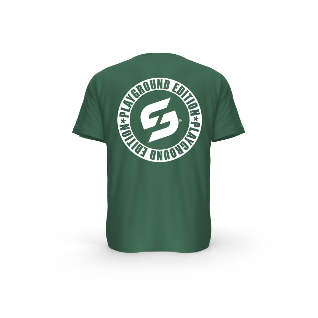 Strong Work Inspiration No excuses just Sweat Black Edition organic cotton short sleeve T-shirt for men - BOTTLE GREEN BACK VIEW