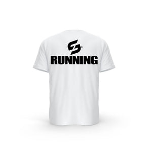 STRONG WORK SHORT SLEEVE T-SHIRT IN ORGANIC COTTON "RUNNING" FOR MEN - WHITE BACK VIEW