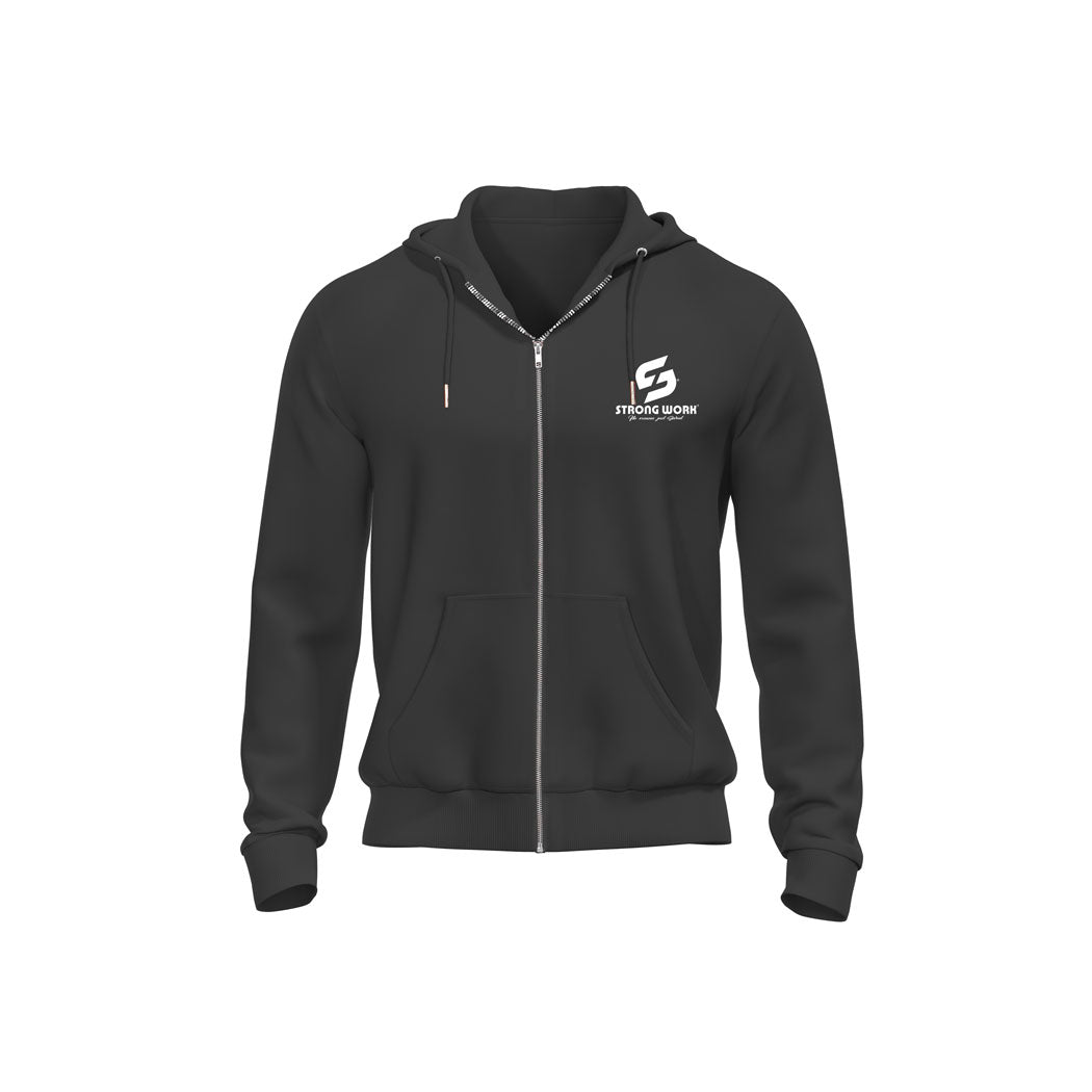 STRONG WORK CLASSIC MEN'S ORGANIC COTTON ZIPPED HOODED SWEATSHIRT - BLACK ZIPPED HOODED SWEATSHIRT