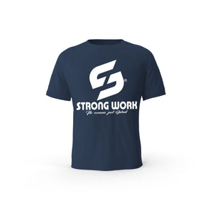 STRONG WORK SHORT SLEEVE T-SHIRT IN ORGANIC COTTON "NO PAIN NO GAIN NO BOOTY" FOR WOMEN - FRENCH NAVY