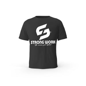 STRONG WORK SHORT SLEEVE T-SHIRT IN ORGANIC COTTON "ATHLETE" FOR MEN - SUSTAINABLE GYM WEAR - ORGANIC SPORTSWEAR - FACE VIEW - BLACK T-SHIRT