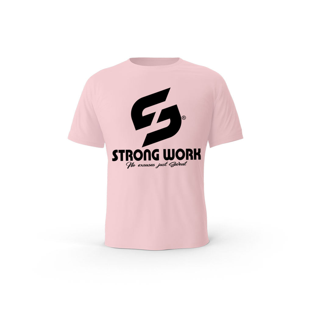 STRONG WORK SHORT SLEEVE T-SHIRT IN ORGANIC COTTON "ATHLETE" FOR MEN - SUSTAINABLE GYM WEAR - ORGANIC SPORTSWEAR - FACE VIEW - COTTON PINK T-SHIRT