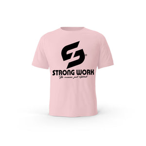 STRONG WORK SHORT SLEEVE T-SHIRT IN ORGANIC COTTON "ATHLETE" FOR MEN - SUSTAINABLE GYM WEAR - ORGANIC SPORTSWEAR - FACE VIEW - COTTON PINK T-SHIRT